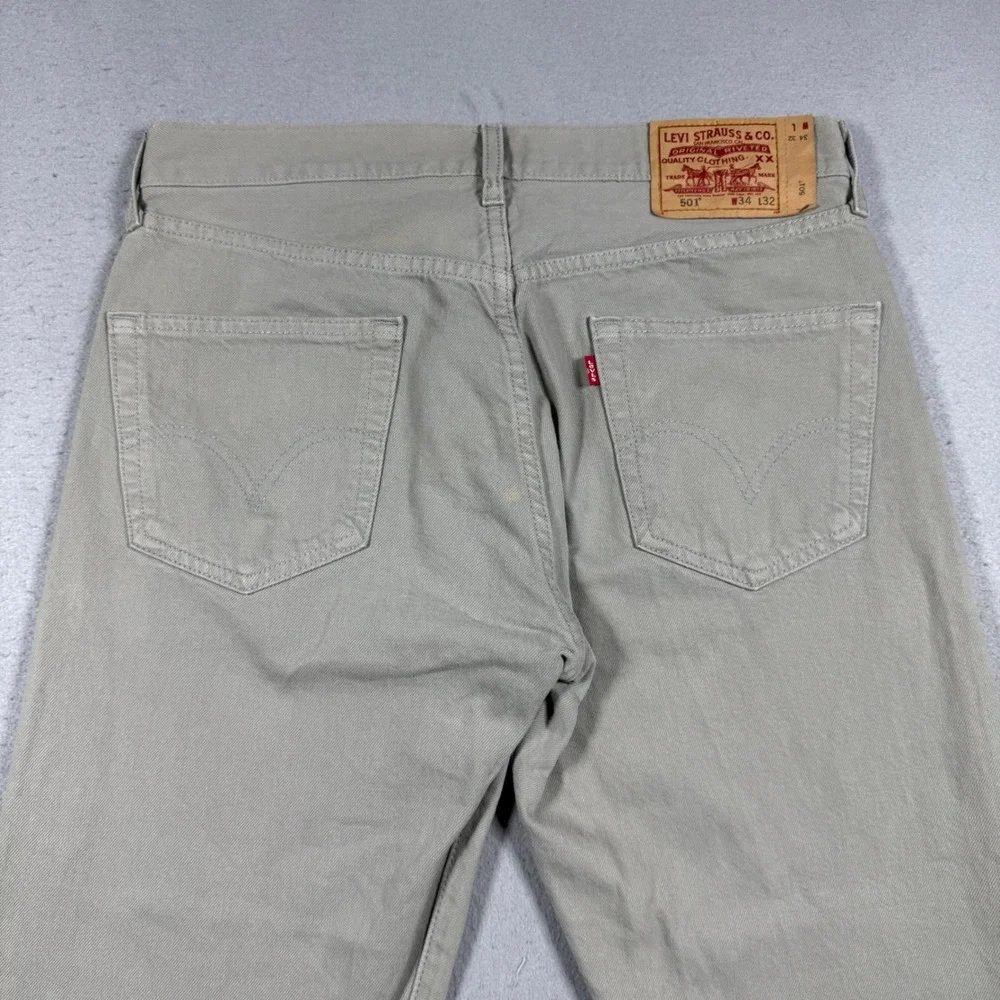 Vintage Levis 501 Straight Leg Tan Khaki Denim Jeans Mens 34x32